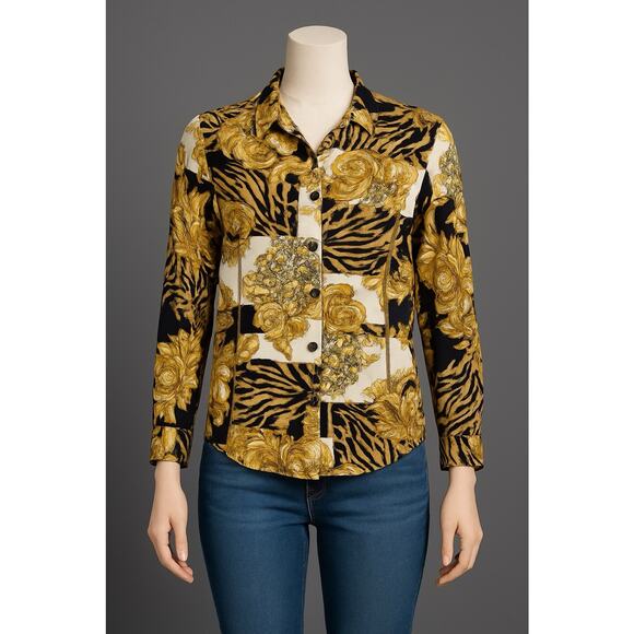 Vintage First Option Baroque Print Button-Up Shirt Small – Made in USA – Rayon - Picture 1 of 8